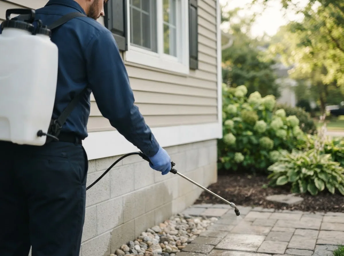 Pest control technician inspecting a home in Peru, VT